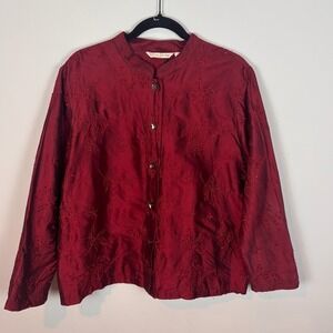 French Laundry Y2K Womens Red Silk Floral Embroidered Beaded Top Petite XL indie